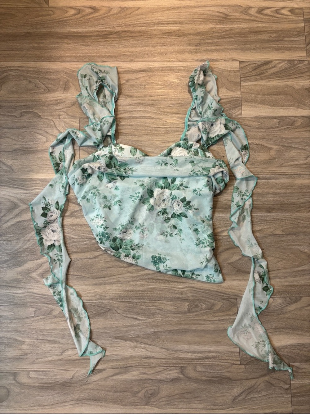 SHEIN Mint Green Floral Tie-Front Camisole